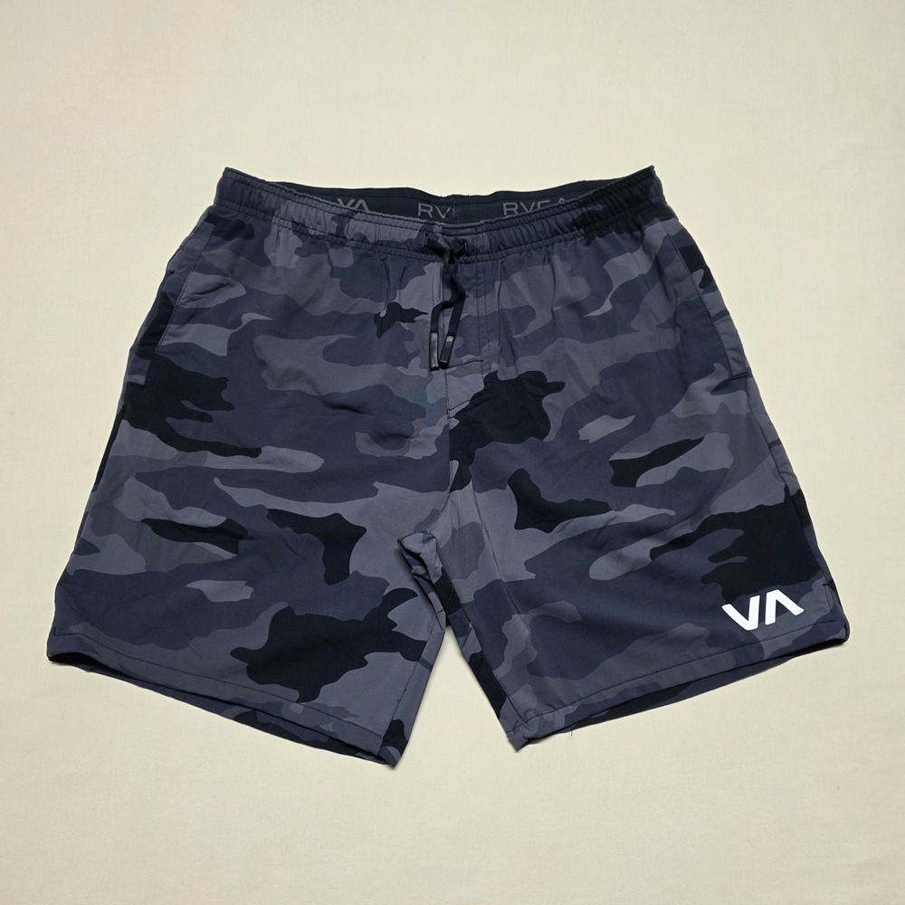 RVCA Men Size Medium Gray Camo Sweat Athletic Shorts VA Sport Training Linerless